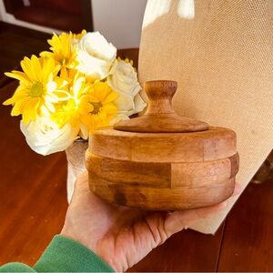Hand Turned Patchwork Natural Wood Decorative Bowl with Lid